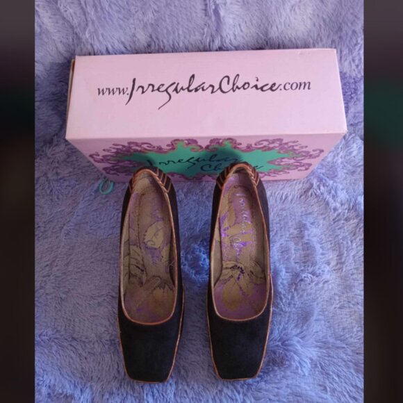 Irregular Choice Shoes - Irregular Choice Brown Suede with Gold Piping Heels size 10 M with original box